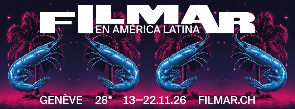 Affiche de FILMAR en América Latina 2026 : un scorpion face à un rouge à lèvres, festival à Genève du 13 au 22 novembre.